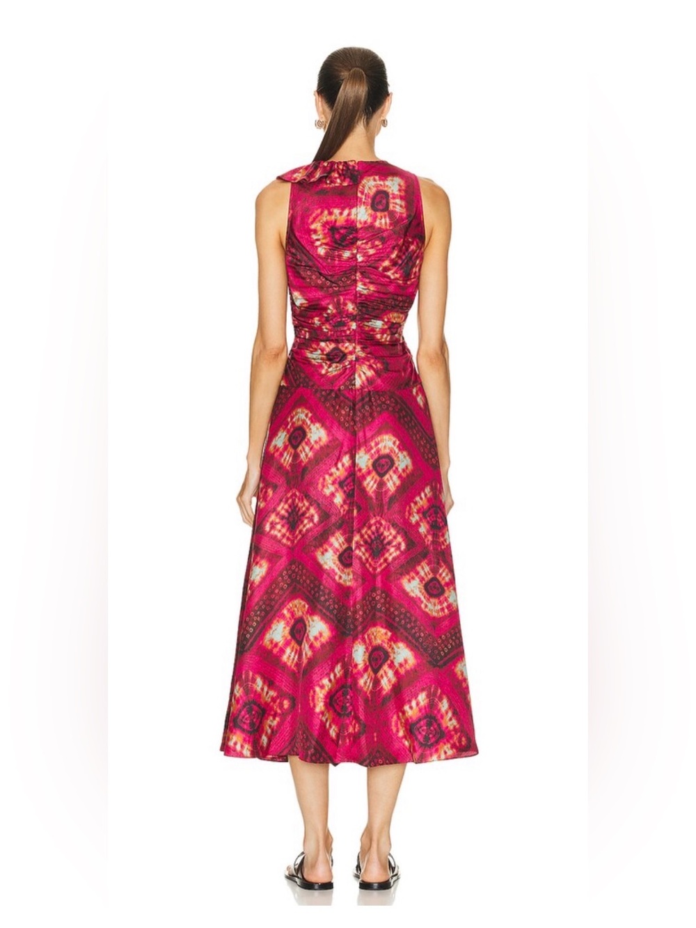 NWT Ulla Johnson Othella 100% Silk Floral Ruffle Midi Dress Pink Sz 4 - Picture 5 of 13